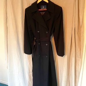 London Fog Women's Double-Breasted Long Trench Coat Black Size 8